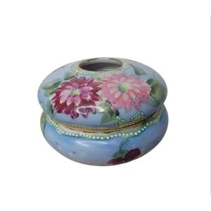Vintage Nippon Porcelain Japanese Hair Receiver Hand Painted Moriage Vanity